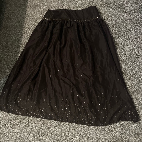 Talbots 100% Pure Silk Brown Pleated Full Skirt Maxi sz 8 P Beads & Sequins - Picture 2 of 10